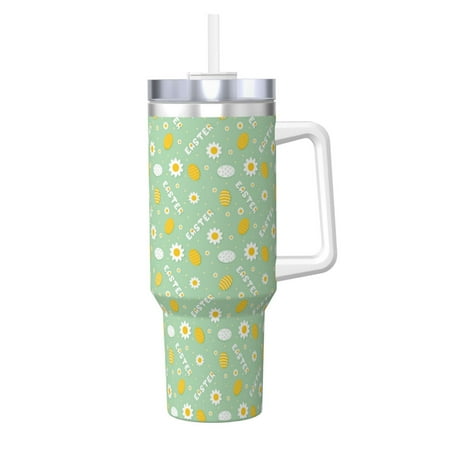 

Lukts Easter with eggs and flowers for 40OZ Ice Cup with Handle Stainless Steel Vacuum Insulated Cup Suitable for Indoor and Outdoor Activities