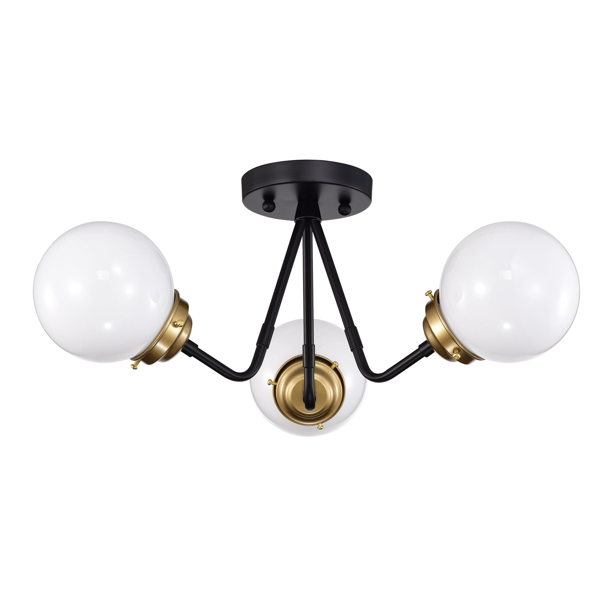 Meylin Matte Black+Gold 3-Light Glossy Glass Globe Semi-Flush Mount