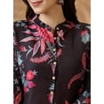 thumbnail image 4 of Globus Women Black Mandarin Collar Floral Print Button Down Front Slit Straight Kurta With Pants Fusion Set, 4 of 6