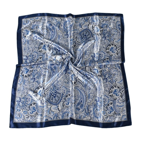 MRULIC Scarves for women Satin Cashew Flower Prints Square Scarf Navy Blue One size