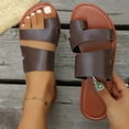 thumbnail image 6 of Mqqzkk Women's Flat Slides Sandals, Summer Faux Leather Flip Flops Comfy Round Open Toe Strap Thong Beach Shoes for Ladies, 6 of 9