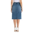 thumbnail image 3 of Denim Skirt for Women Casual Back Slit Stretchy High Waisted Midi Jean Skirt XS Blue, 3 of 6