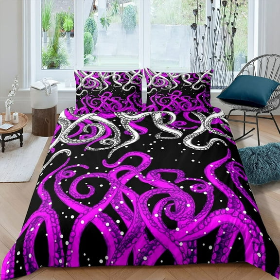 Octopus Duvet Cover Set Cartoon Octopus Tentacles Polyester Comforter Cover Twin Size Sea Marine B