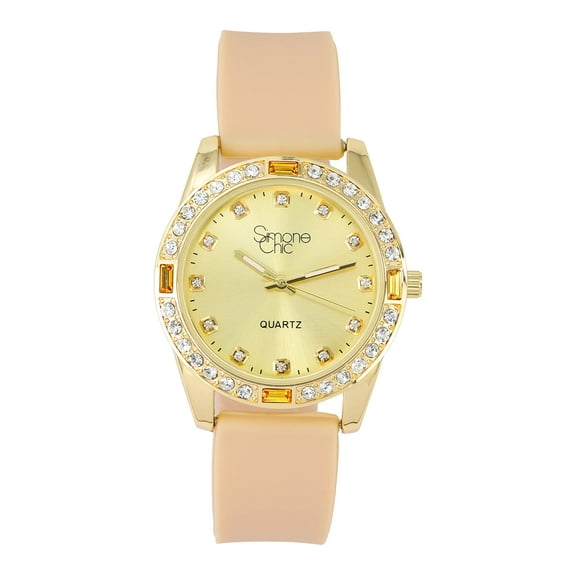 Women's Diamond & Gem Pave Fashion Rolly Rubber Band Timepiece - Colorful Dial w/Matching Baguette Bling on Watch Trim - Ladies Be Burnin' w/This Sport Chic Trendy Fashion Accessory-ST10415SB Luggage