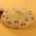 thumbnail image 2 of Kids Fashion Beret Cherry Embroidery Woolen Hat Beanie Turban Hat Fedoras Color Matching Design, 2 of 7