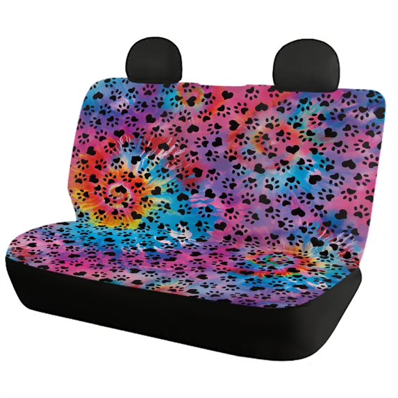 Uourmeti Colorful Heart-Shaped Paw Print Pattern Car Accessories Set Stretchy Car Seat Covers, Comfortable Driving Compatible with Cars Truck