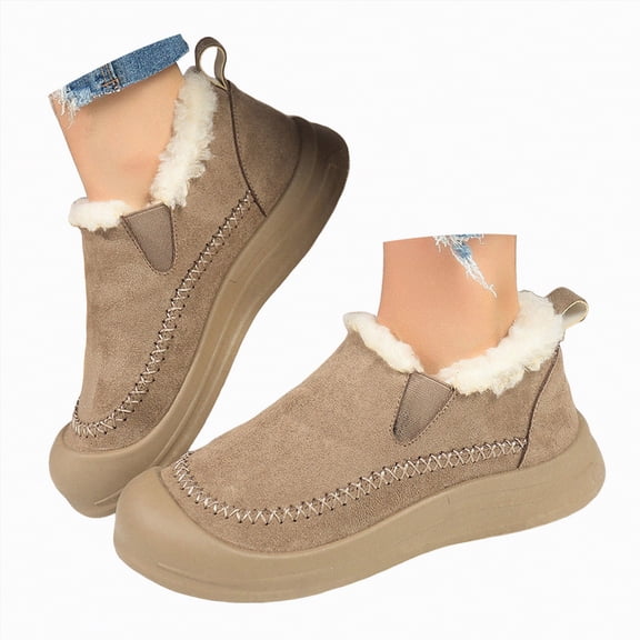 CAICJ98 Women's Winter Boots Comfortable Waterproof Lightweight Warm fleece Lined Ankle Booties Outdoor Casual Slip on Shoes Suede Orthopedic Snow Boots for Women (Khaki,Size 7)