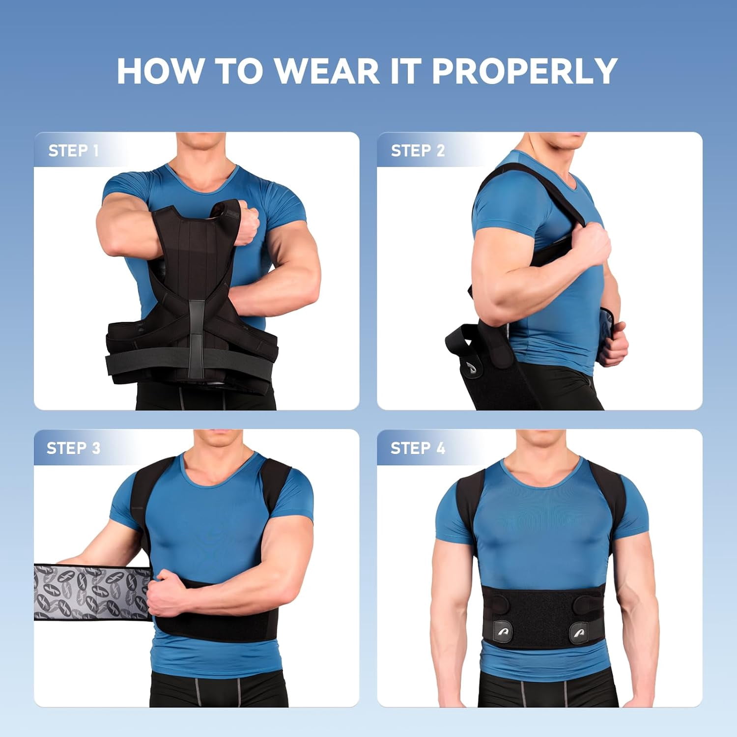 GKTG Back Brace Posture Corrector for Women and Men, Full Upper and Lower Back Support