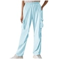 thumbnail image 3 of Wide Leg Sweatpants For Women Solid Color Pleated Elastic Waistband Pocket Sports Casual Light Blue Joggers Pants (S), 3 of 8