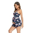 thumbnail image 5 of Jacenvly Maternity Swimsuit Plus Size Soft Cozy Swimwears Trendy Women鈥楽 Pregnancy Boho Floral Print Two Piece Swimsuits Tops Shorts Swimwear Set Cover up Swimdress Blue, 5 of 9