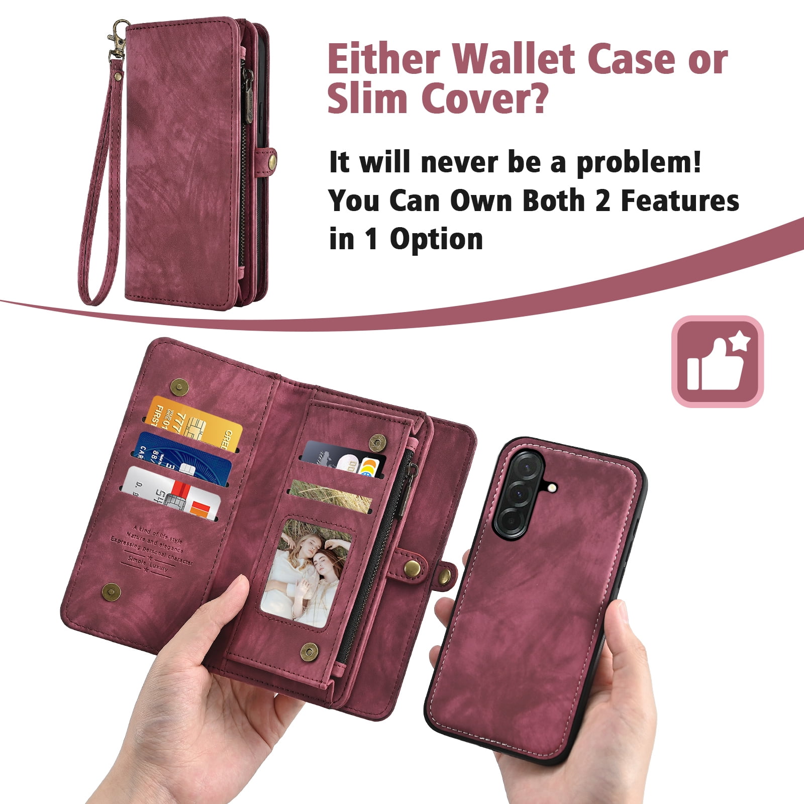 Asuwish Phone Case for Samsung Galaxy A36 5G Zipper Wallet Detachable Cell Cover with Tempered Glass Screen Protector Crossbody Lanyard Strap Flip Card Holder A 36 36A LTE SM-A366U Women Girls Red