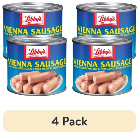 (4 Pack) Libby's Vienna Sausage in Chicken Broth, 10g Protein Per Serving, Canned Sausage, 4.6 oz.Can