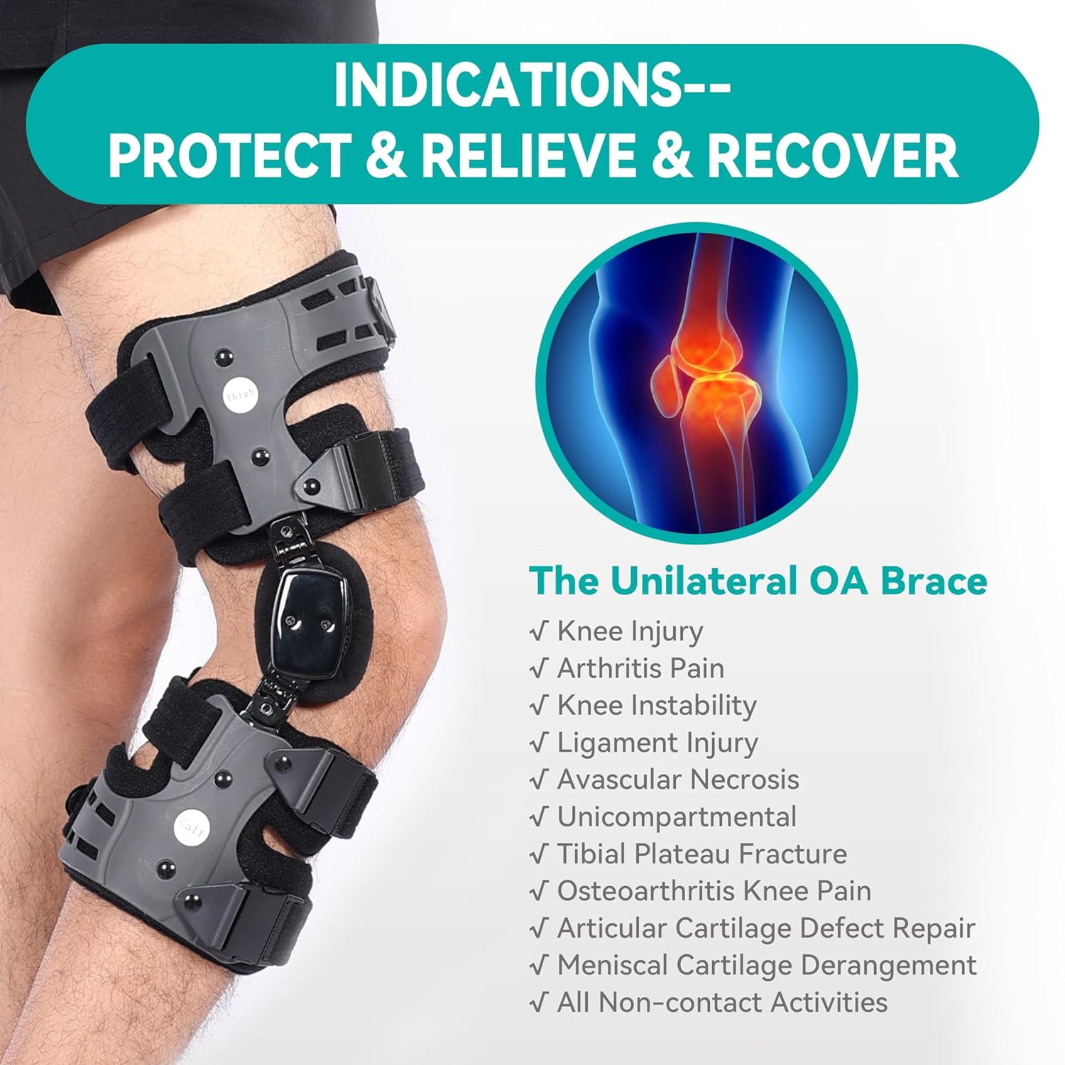 Insunen Elite Dual Adjustment OA Unloader Knee Brace for Osteoarthritis, Arthritis Pain, Cartilage Repair, Bone on Bone Knee Joint Pain,Lateral Degeneration Knee Support (Gray/Right)