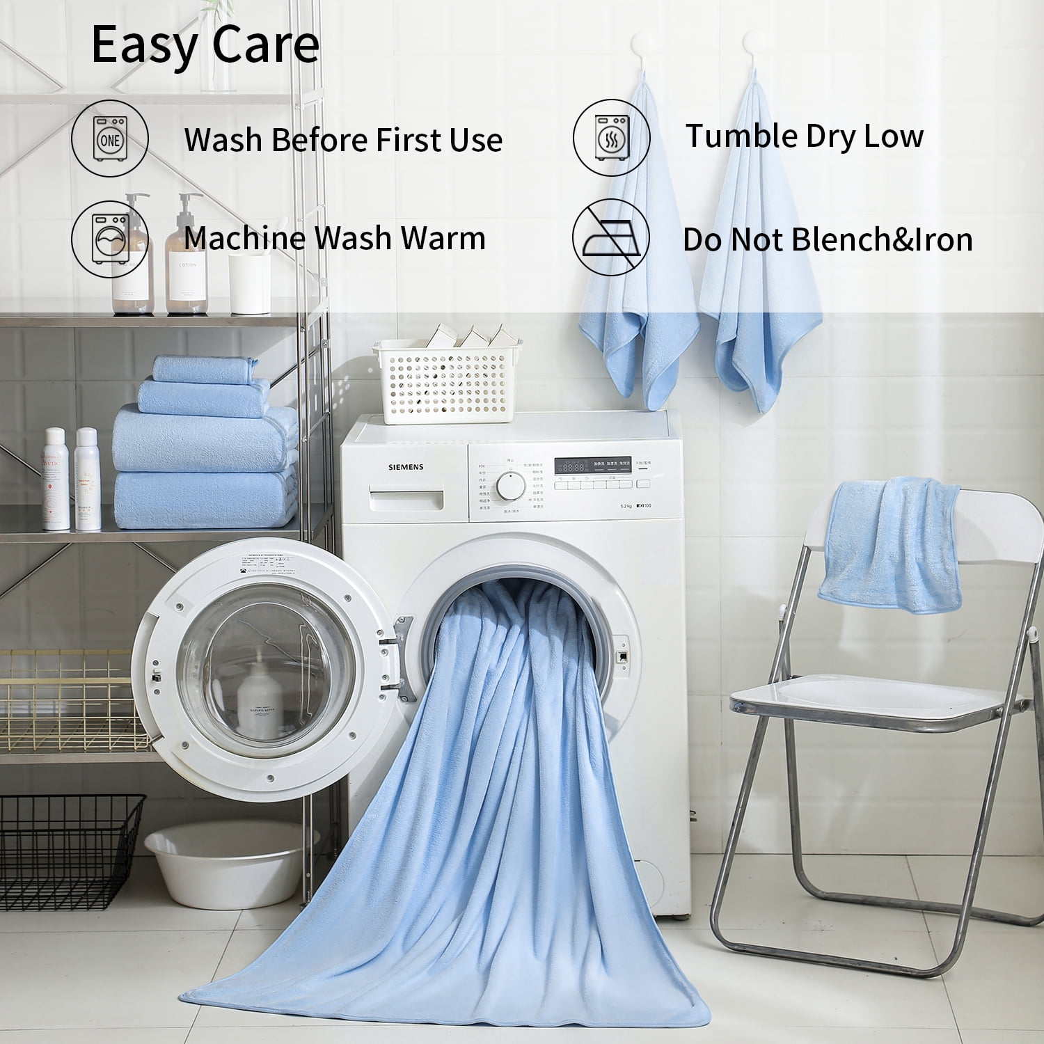 Beartech 8 Piece Bath Towels Set-2 Bath sheet,2 Hand Towel,4 Washcloths,Soft Lightweight Family Towel Highly Absorbent Microfiber Towel Quickly Dry & Less Lint Shower towel for Bathroom-Blue
