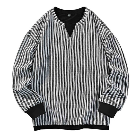 Men's Pullover Sweatshirts Long Sleeve Round Neck Vertical Stripes Casual Tops Hoodless Loose Fall Winter Lounge Blouse (XL, White)