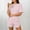 Pink, variant on Women Pajama Set Solid Hollow Breathable Split Hem Short Sleeve Top with Casual Shorts Outfit
