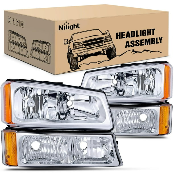Nilight Conjunto de faros delanteros para Chevy Silverado Avalanche 1500 1500HD 2500 2500HD 3500 Chevrolet Pickup 2003 2004 2005 2006 Juego de lámparas de repuesto para faros delanteros
