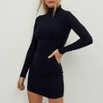 thumbnail image 4 of Women Dresses Plus Fashion Dresses Sexy Long Sleeved High Collar Solid Fashion Dresses Black Trendy Skirt Size M, 4 of 9