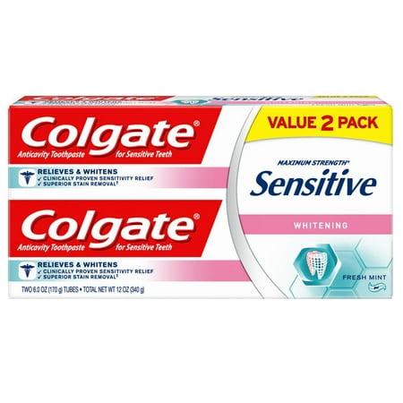 Colgate Sensitive Toothpaste, Whitening - Fresh Mint Gel Formula (6 ounce, Pack of