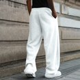 thumbnail image 3 of Havenx Mens Fleece Baggy Sweatpants Straight Wide Leg Drawstring Sweat Pants with Pockets Elastic Waist Open Bottom Sweatpant Gym Lounge Athletic Workout Fall Winter Pant,White S, 3 of 5