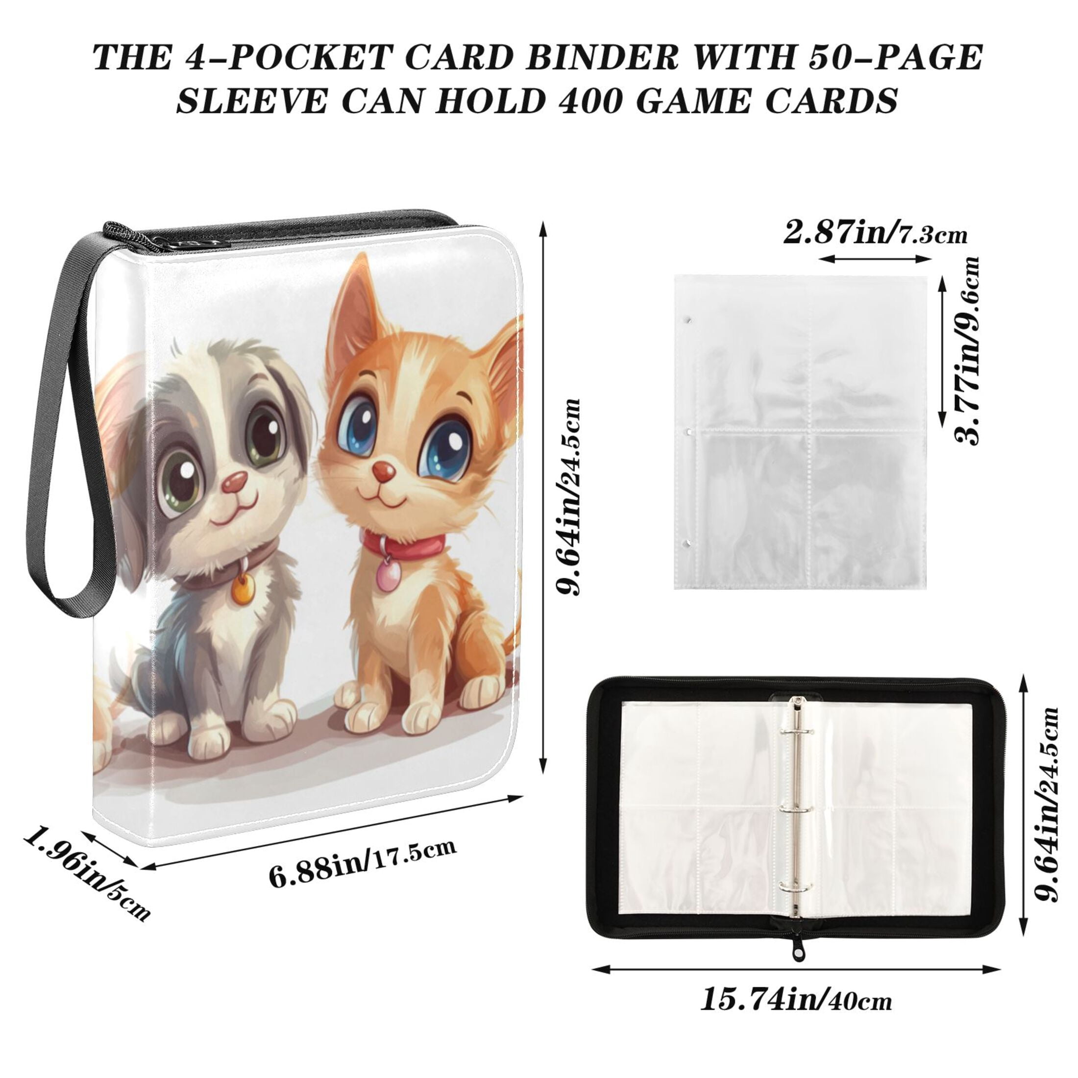 Game Card Storage Bag Collectible Trading Card Albums The 4-Pocket Card Binder With 50-Page Sleeve Can Hold 400 Game Cards Dog and Cat Friends