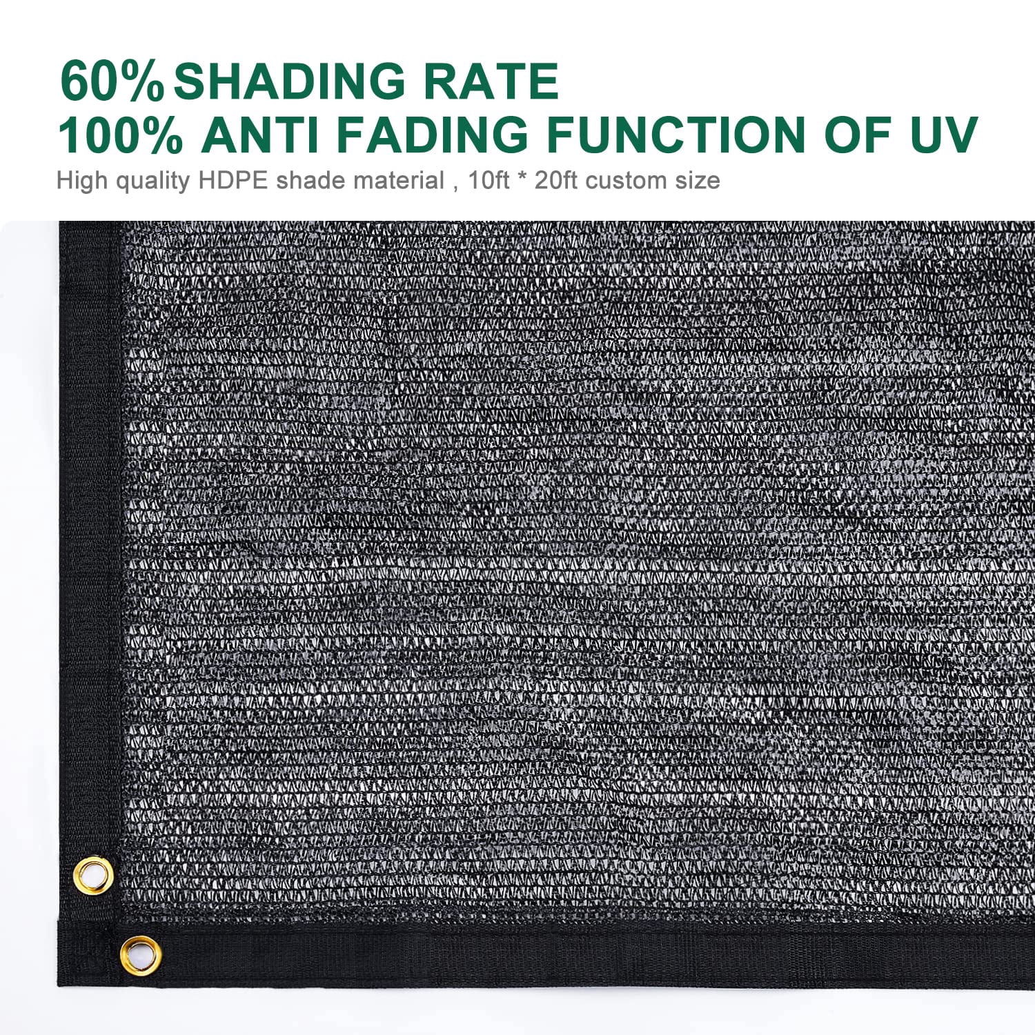 Aertyole Garden 60% Shade Cloth, Resistant Sun Shade Net 10x20FT Mesh Tarp with HDPE Material and Reinforced Grommets Shade Trap for Greenhouse, Plant, Pergola, and Backyard Patio Sunshade