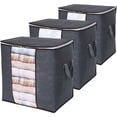 thumbnail image 1 of Large Capacity Clothes Storage Bag with Reinforced Handle Upgraded Fabric for Quilts, with Strong Zipper, Clear Window, Gray, 3 Packs, 50 x 36 x 50 cm, 1 of 5
