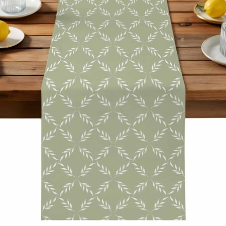 White Diamond Lattice Table Runner Green Retro Plaid Texture Cotton Linen Table Cloth Tablerunner for Kitchen Dining Party Wedding Home Decor 13x60 Inch