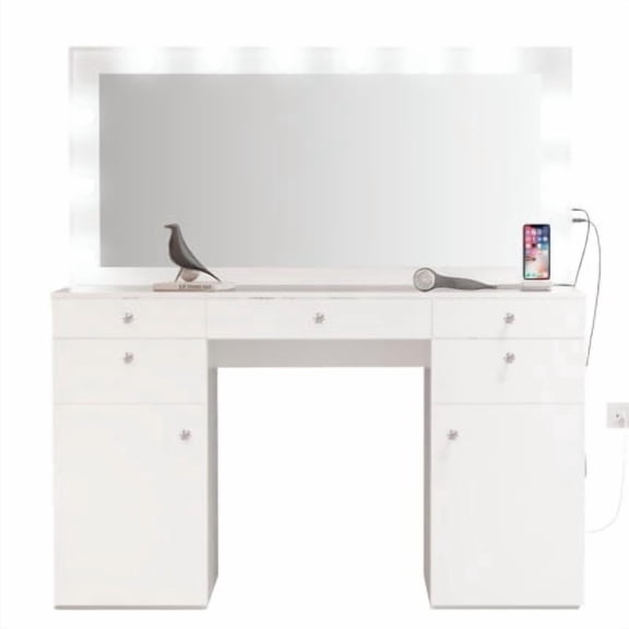 Boahaus Verona Large Whiten Vanity Desk with Mirror and Lights