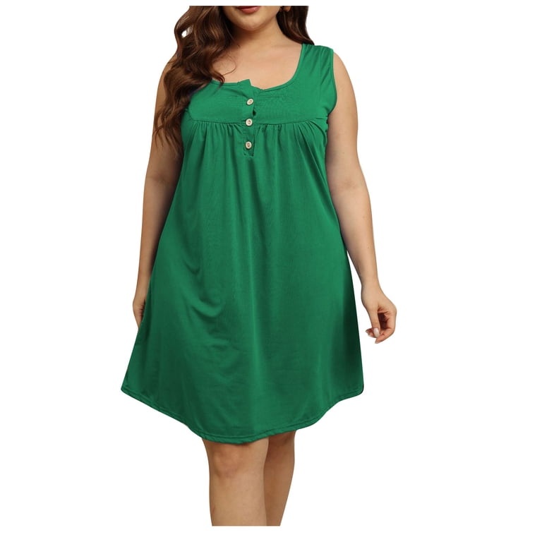 junior plus size holiday dresses Ayolanni Women's Holiday Party Dresses Green Plus Size Sleeveless Square  Neck Solid Midi Dresses Junior Dresses 4x