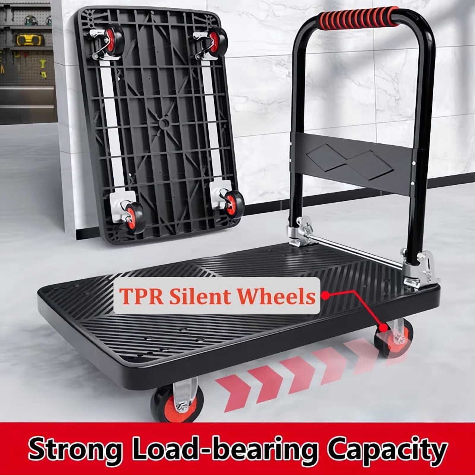 450lbs Capacity Folding Hand Truck, Heavy Duty Steel Utility Rolling Cart, Portable Moving Hand Dolly Cart