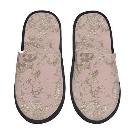 Balery Rose Gold Marble Texture Slient Indoor Furry Fleece Comfort House Shoes Soft Non-Slip Home Shoes Cotton slippers House Slippers-- Medium