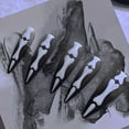 thumbnail image 2 of 24pcs Halloween luminous skull false nails, smooth full coverage medium and long teardrop shape false nails with jelly stickers, glow in the dark false nails, 2 of 5