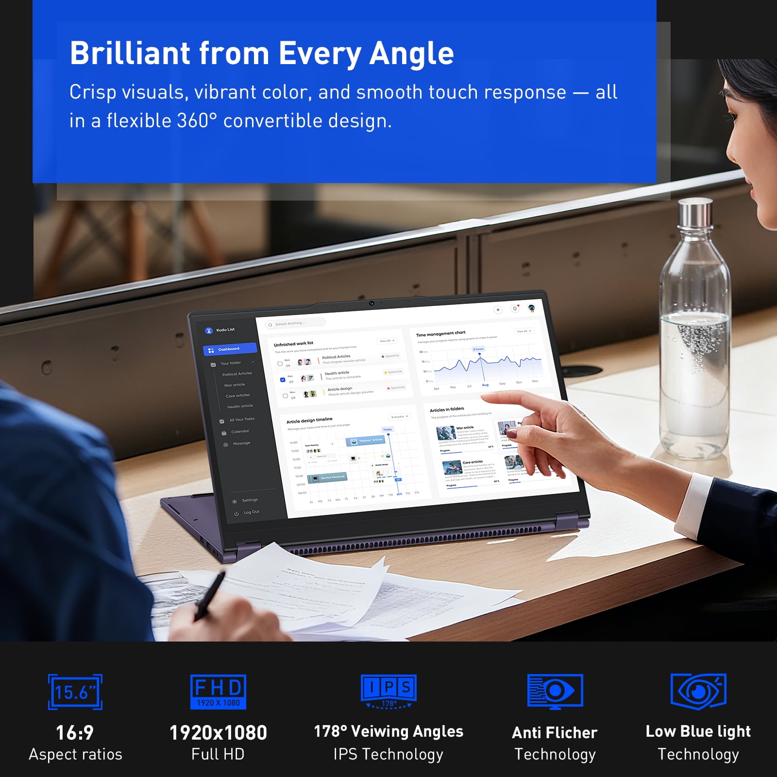 15.6" Touchscreen Laptop,512GB SSD 16GB RAM,Windows 11 Pro,360° Foldable 2 in 1 Laptop Computer,MS Office 365,Intel Core i3(up to 3.4 GHz)Processor,FHD Display