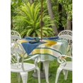 thumbnail image 3 of Outdoor Tablecloth with Umbrella Hole for Patio/Picnic/Party/Camping, Lemon Waterproof Table Cloth Round Cover Washable, Botanical Fruit Leaves Bow Yellow Green Striped (Dia 54"), 3 of 9