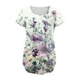 thumbnail image 5 of Mujeres de Verano Tops de Manga Corta Impresa Casual Cuello Redondo Plisado Superior 95% Poliéster 5% Spandex, Blusa de Moda para Todas las Estaciones, 5 of 5