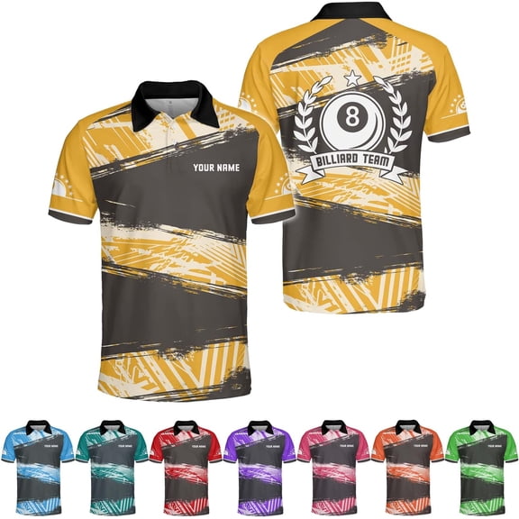 Personalized 8 Ball Polo Shirt, Billiard Shirt Custom Billiard Player 3D Print Shirts for Men Women Teams Pool (Polyester, PL26) (Yellow, S)