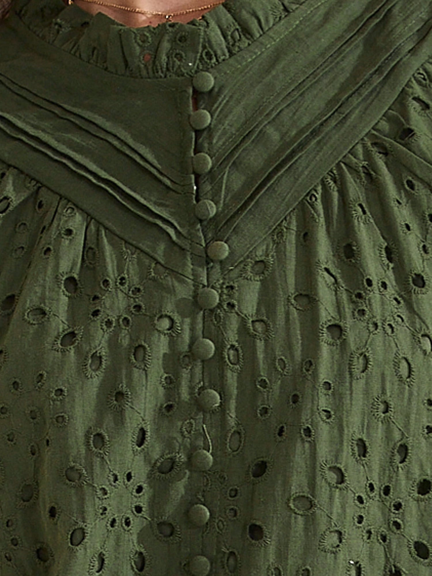 DARING DIVA Women's Crochet Hollow Out Ruffle Neck Peasant Blouse L Green