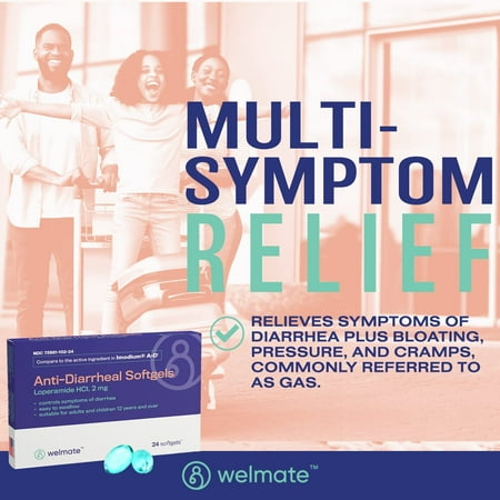 Welmate Anti-Diarrheal Sotfgels - Loperamide HCL 2 mg - Diarrhea Relief - 24 Count Blister Pack