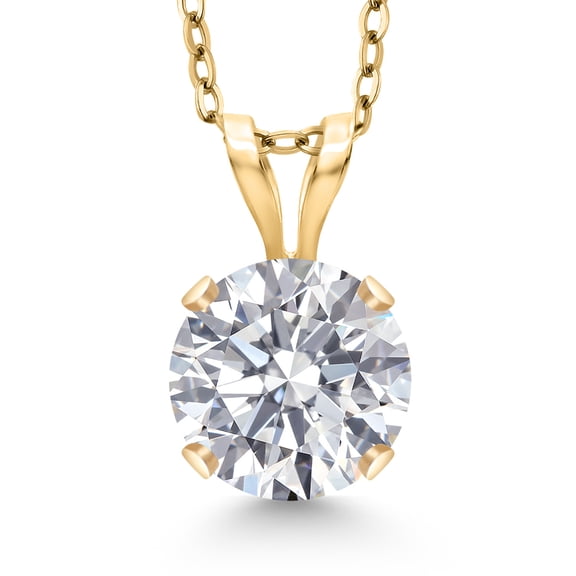 Gem Stone King 14K Yellow Gold Lab Grown Diamond Pendant Necklace for Women | 0.74 Cttw | Gemstone April Birthstone | Round 6MM | DEF Color | VVS-VS Clarity | With 18 inch Silver Chain