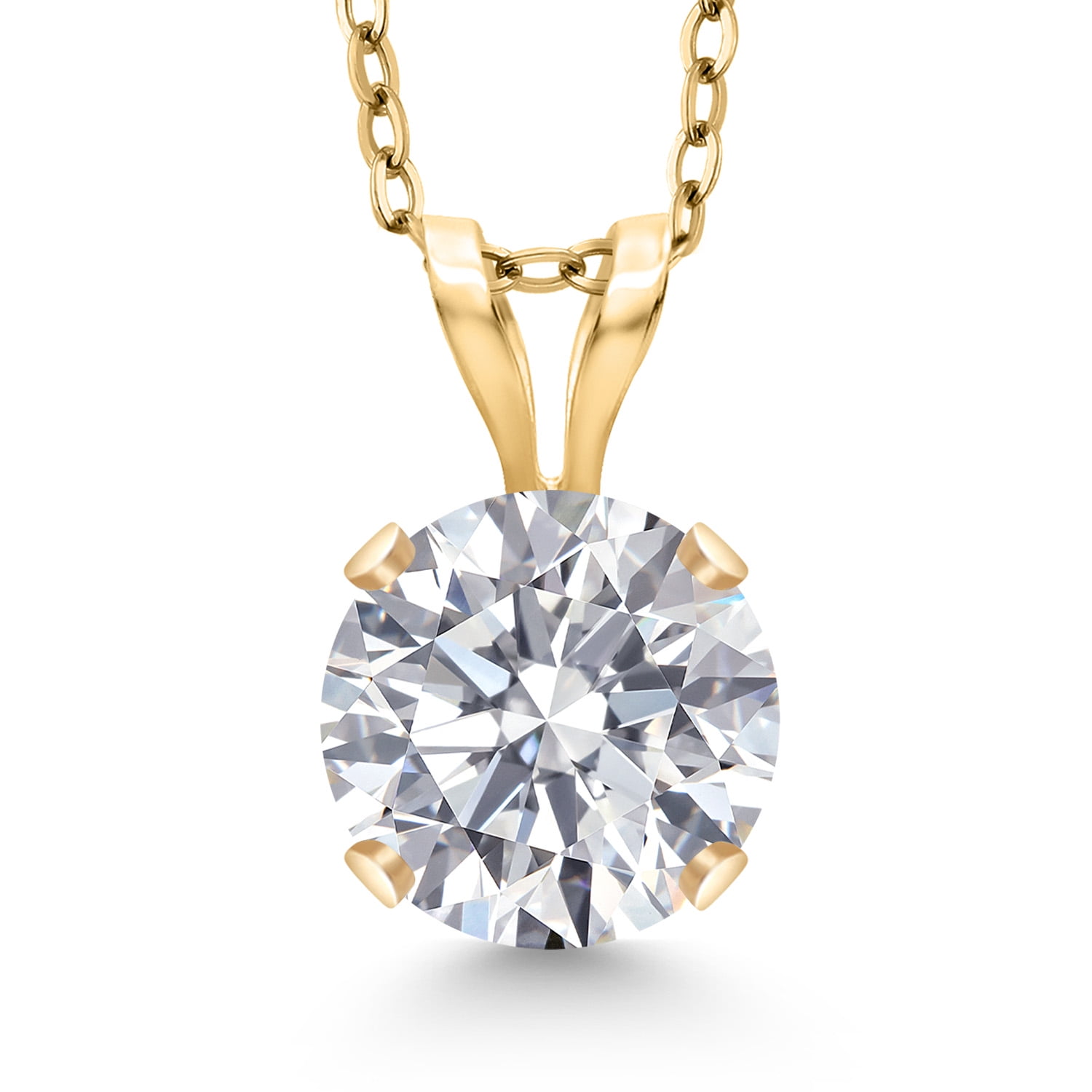 Gem Stone King 0.74 Ct Lab Grown Diamond 14K Yellow Gold Pendant Necklace for Women | Gemstone April Birthstone | Round 6MM | DEF Color | VVS-VS Clarity | With 18 inch Silver Chain