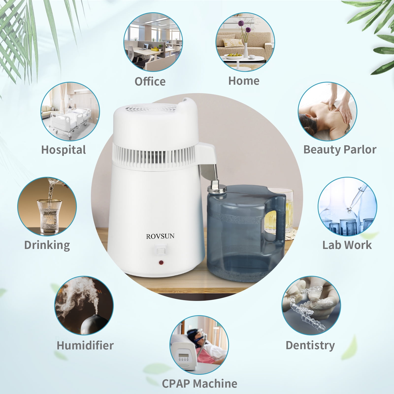 ROVSUN【Upgraded】1.6 Gallon/6L Countertop Home Water Distiller  with Flame-retardant Material, BPA-Free Container & Stainless Steel Interior, Distilled Water Maker Purifier