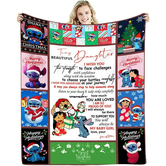 Christmas Halloween Stitch Flannel Blanket, Cartoon Blanket, Super Soft Blanket, 3D Printing, Suitable For Sofa, Living Room-Jinjin