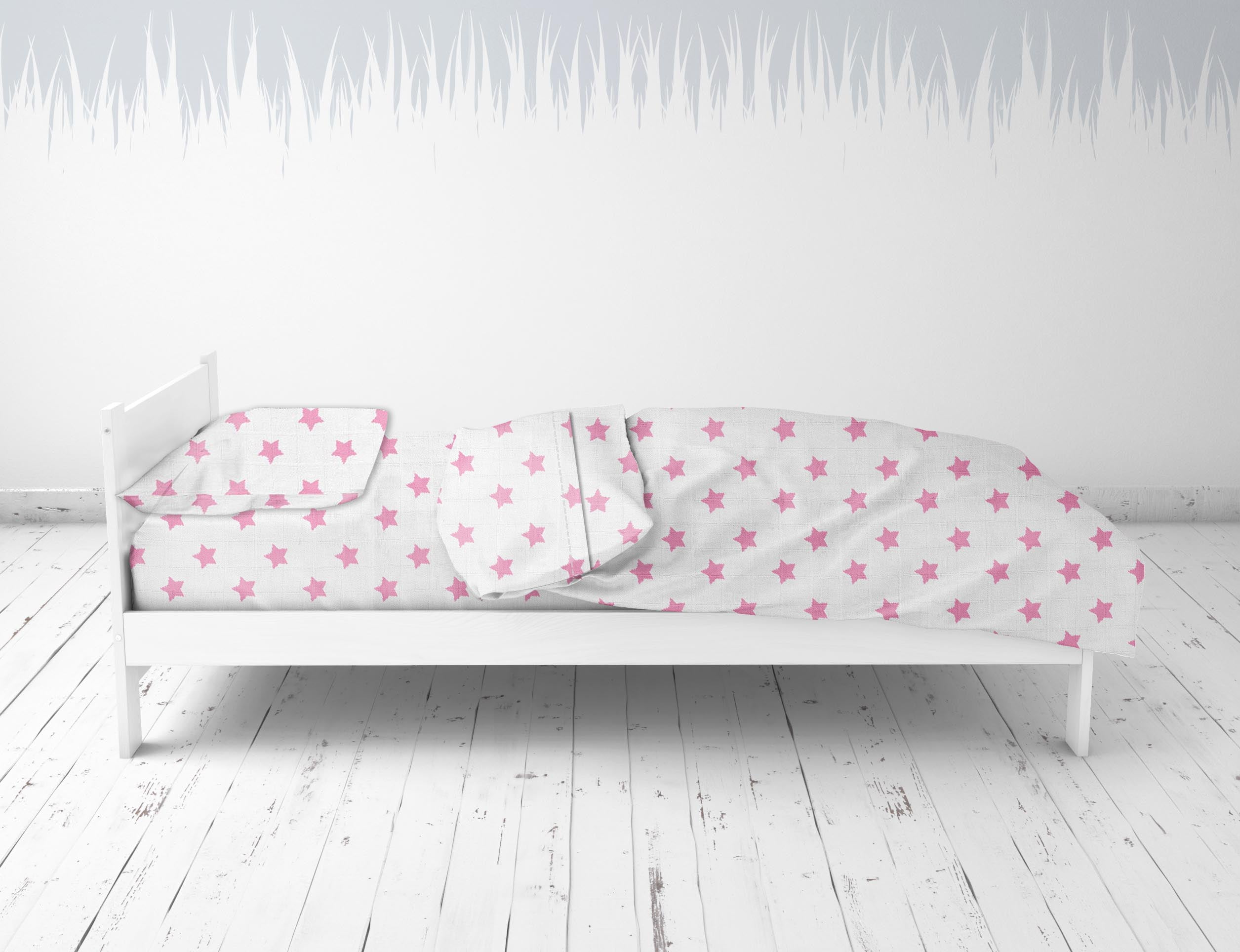 Bacati - Stars 100% Cotton breathable Muslin 3-Piece Toddler Bedding Sheet Set, Pink