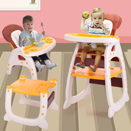 Topcobe 3 in 1 Convertible High Chair for Baby, Adjustable Infant Toddler Chair and Booster with Feeding Tray, Play Table Seat, Orange