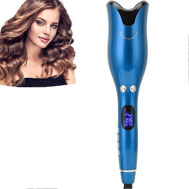 Rizador automático con barril giratorio, pantalla LCD y apagado automático para peinar el cabello (azul)