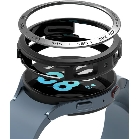 Ringke [Air Sports   Bezel Styling] Compatible with Samsung Galaxy Watch 5 44mm, Flexible Shockproof TPU Case with Adhesive Aluminum Frame Ring Cover - Black / 10 (Silver)