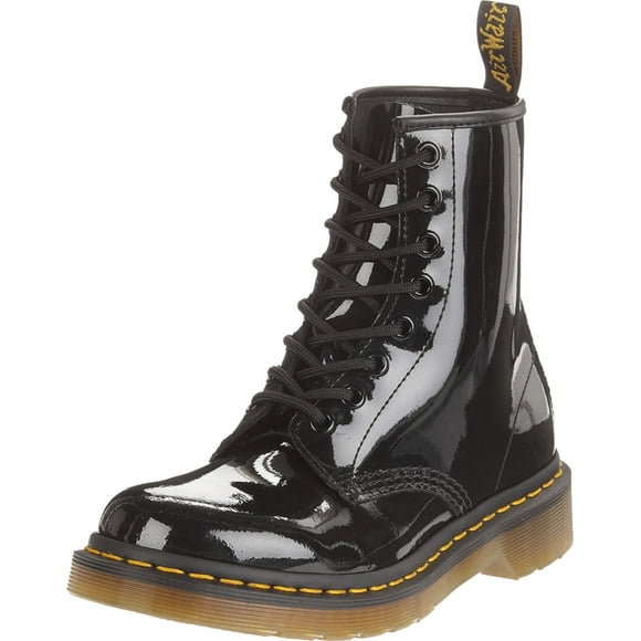 Bota de moda Dr. Martens 1460 de charol para mujer, color negro
