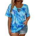 thumbnail image 2 of QUNYINEY Short Sleeve Shirts for Women Trendy Plus Size Casual Tie Dye Tops Loose V Neck Pullover Drawstring Graphic Tees, 2 of 5