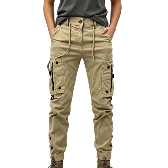 EazyTech Women's Tactical Jogger Pants - Elastic Cuff Outdoor Trousers with Utility Pockets for Hiking